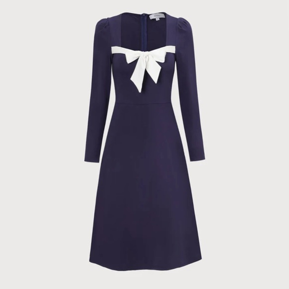 NWT RIHOAS Bowknot Collar Contrast Midi Dress Sz s - Picture 7 of 9